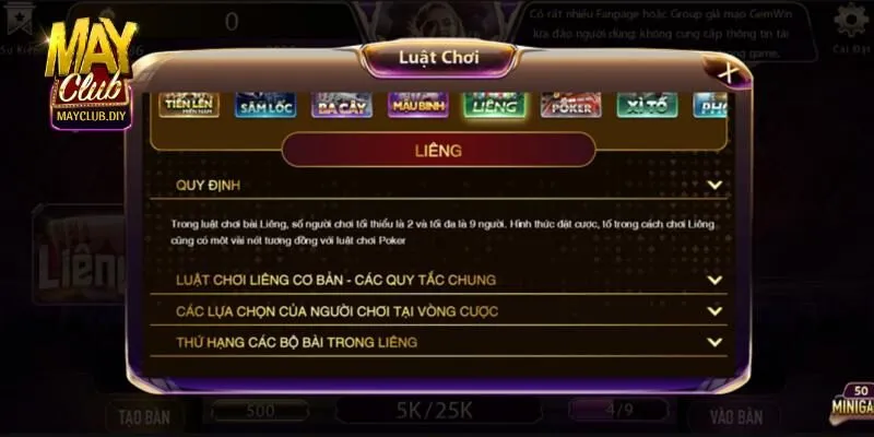 Vài tổ hợp bài trong game Liêng